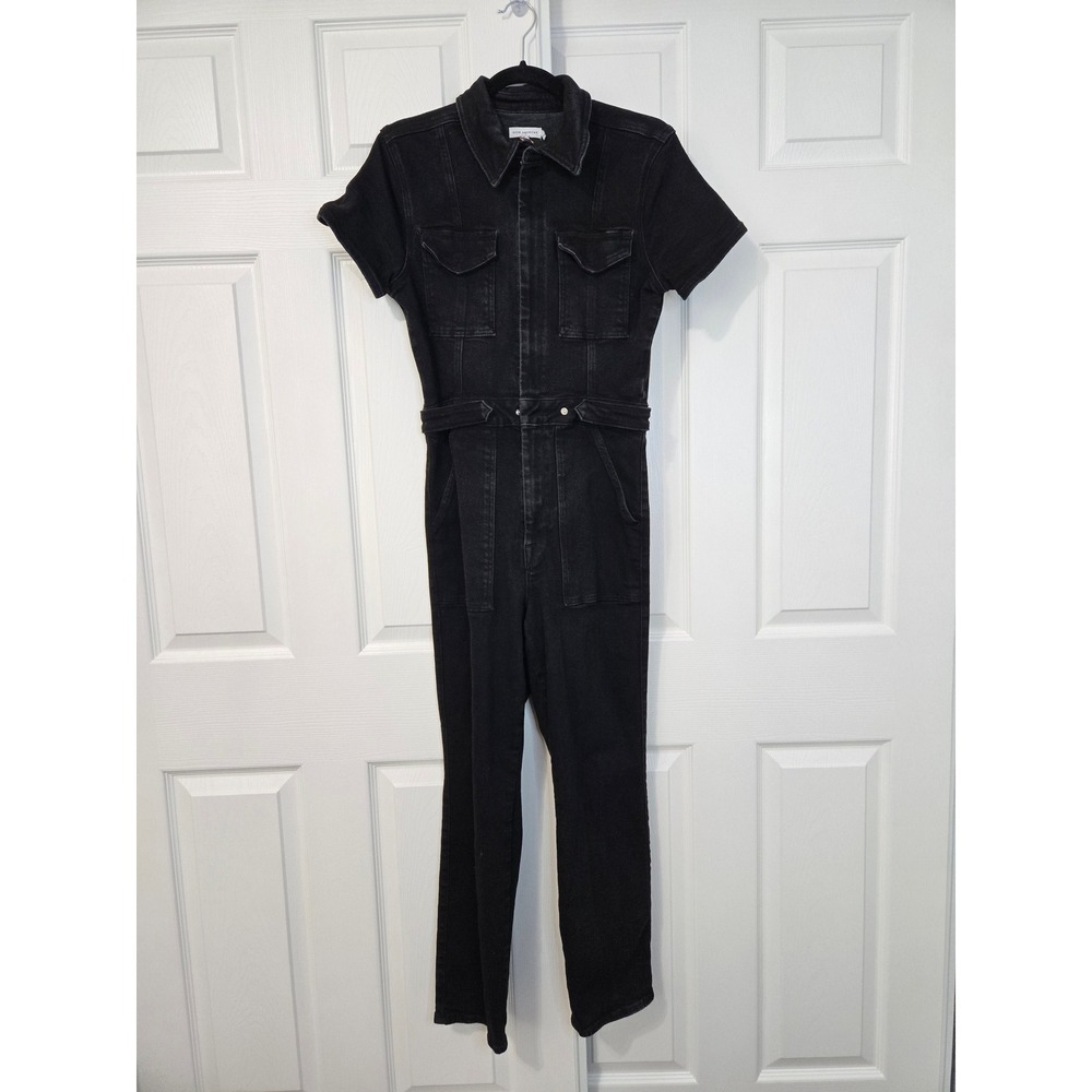 Good American Fit For Success Black Denim Jumpsuit Short Sleeve Large Size 3